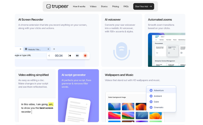 trupeer - ai screen recorder ai voiceover automated zooms video editing simplified