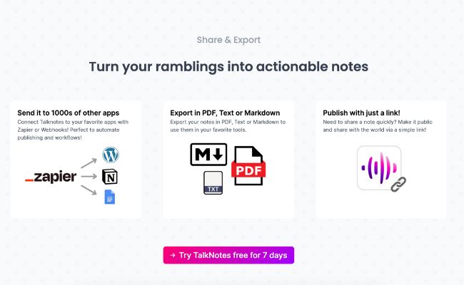 TalkNotes share and export