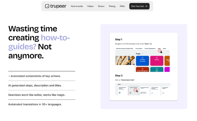 trupeer - ai generated steps with automated screenshots