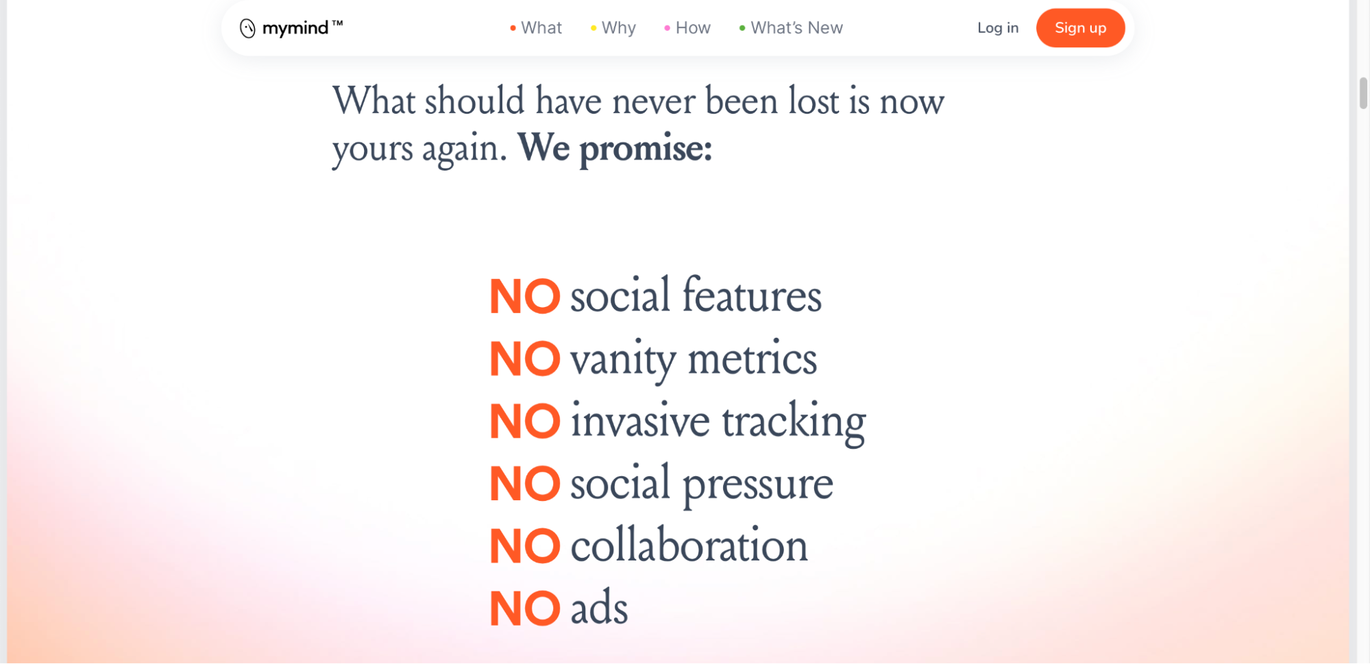 MyMind has no social features and no data tracking.