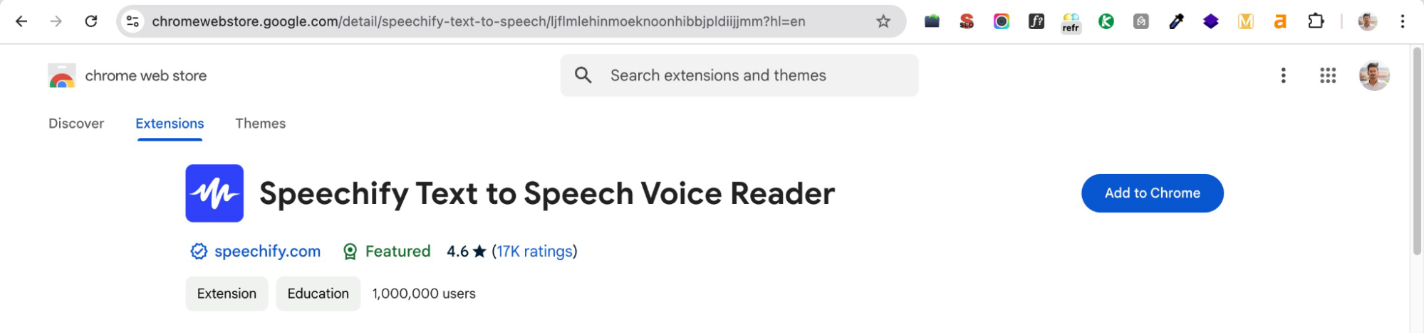 Speechify Chrome Extension user and review numbers.