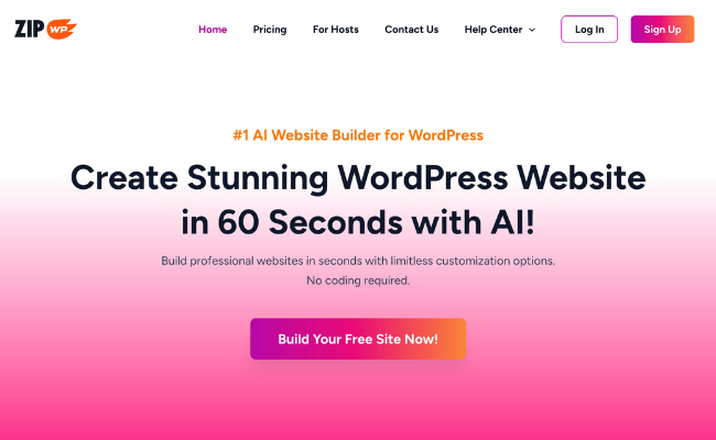 ZipWP Create stunning WordPress website in 60 seconds with AI