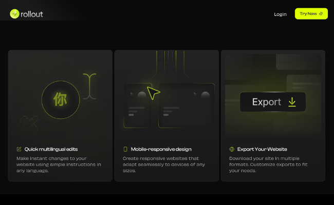 Rollout AI Create your website in 3 simple steps
