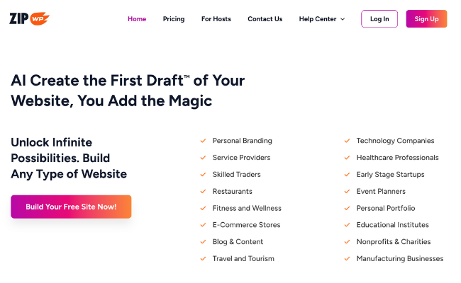 ZipWP AI create the first draft™ of your website