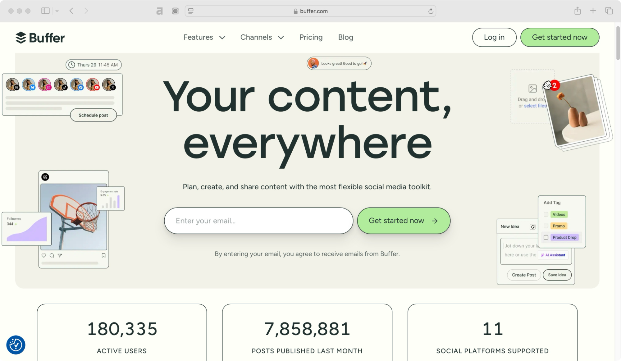 Buffer homepage Taplio alternatives.