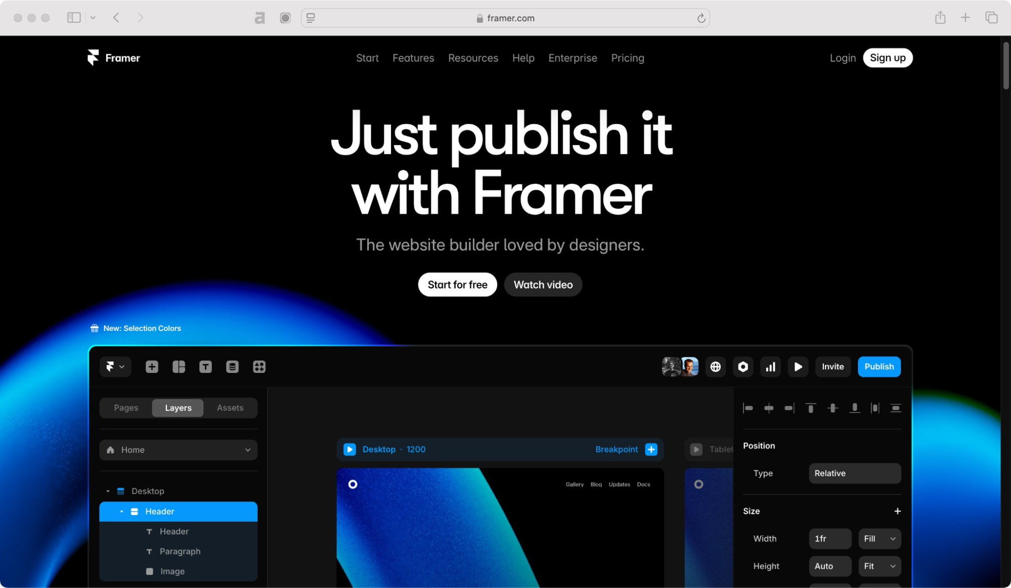 Framer AI homepage – free AI website maker.
