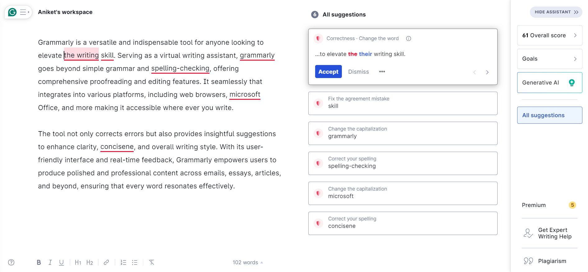 Grammarly AI helps me catch mistakes, refine my tone, and make my writing sound just right.