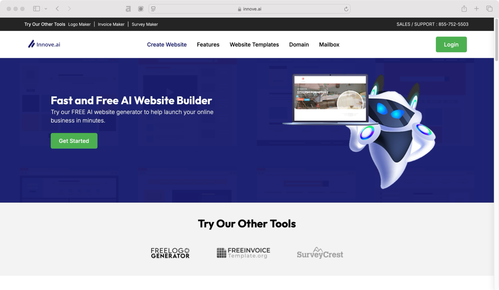 Innove AI homepage best AI website maker.