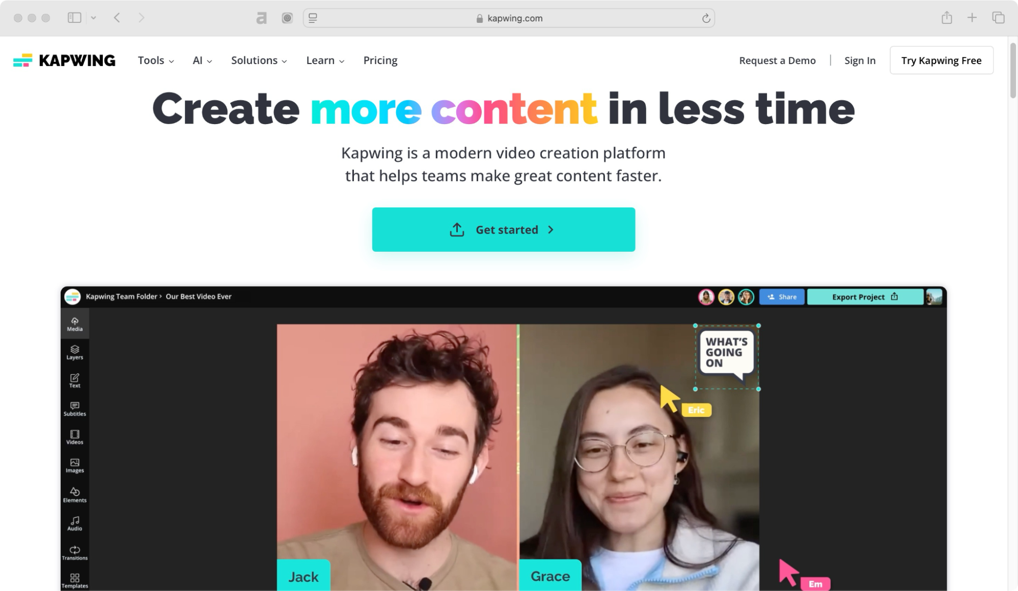 Kapwing homepage Submagic alternatives.