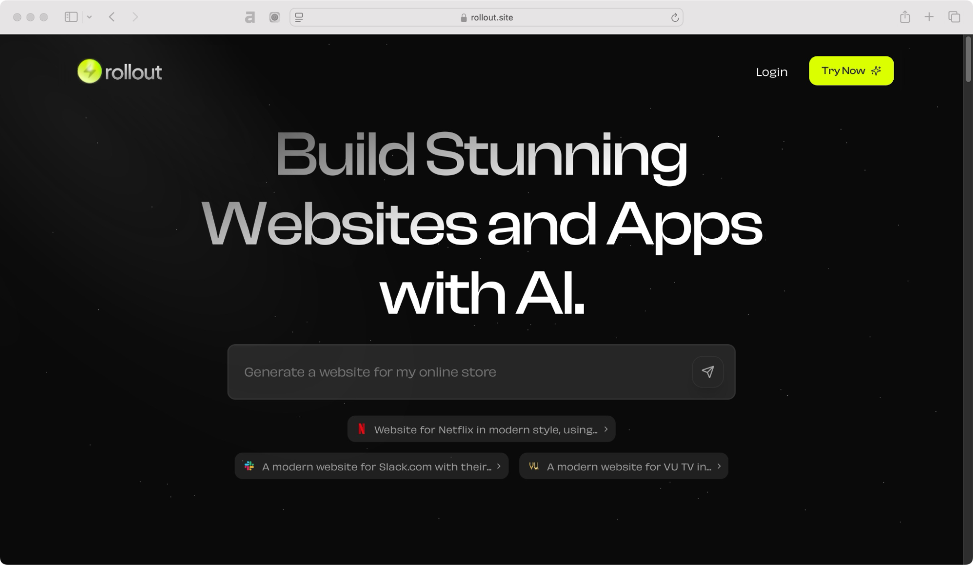 Rollout AI homepage – AI website maker.