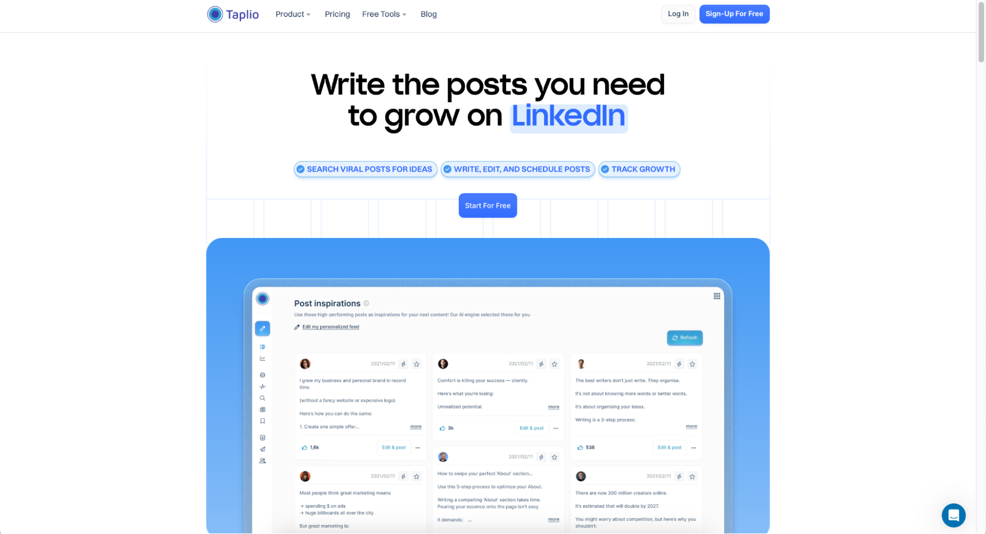 Taplio AI homepage Taplio AI alternatives.