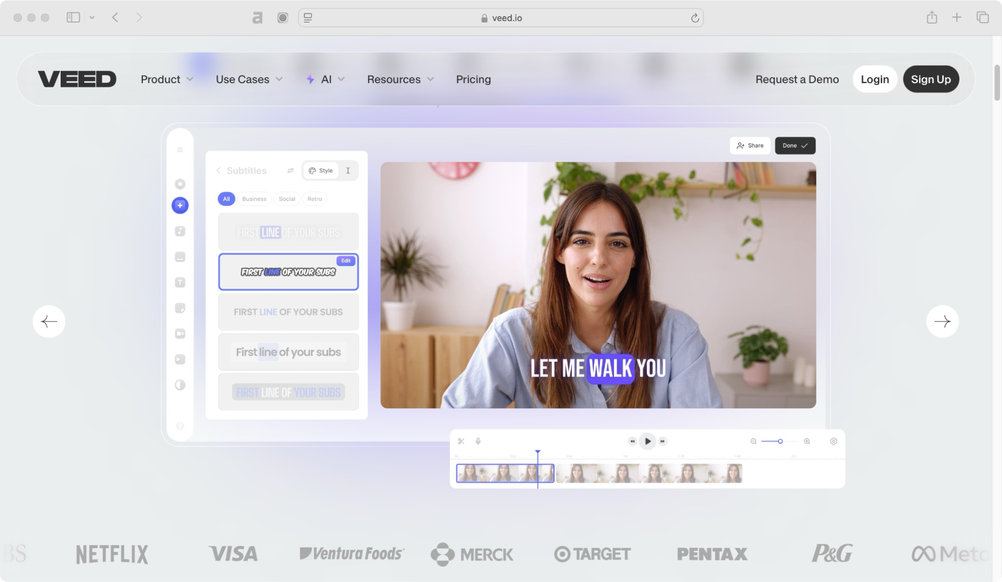Veed.io homepage Submagic alternatives.