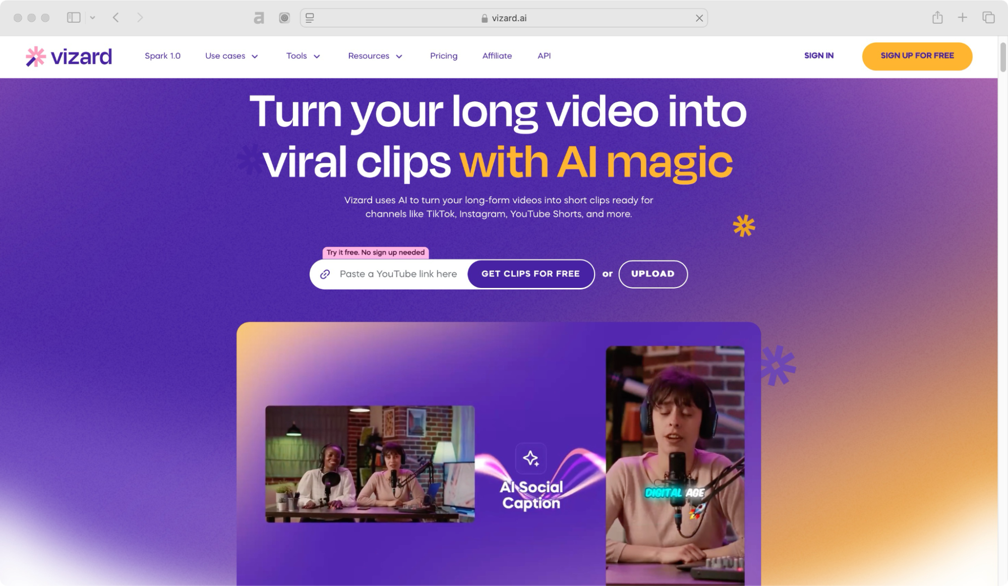 Vizard homepage top Submagic competitors.