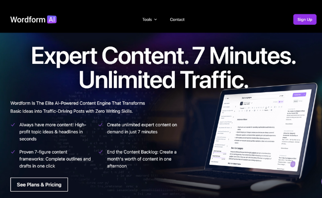 Wordform AI Get expert content in 7 minutes