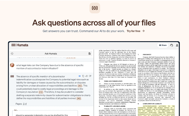 Humata AI Ask questions across all of your files