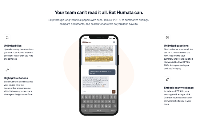 Humata AI Your team can't read it all but humata can