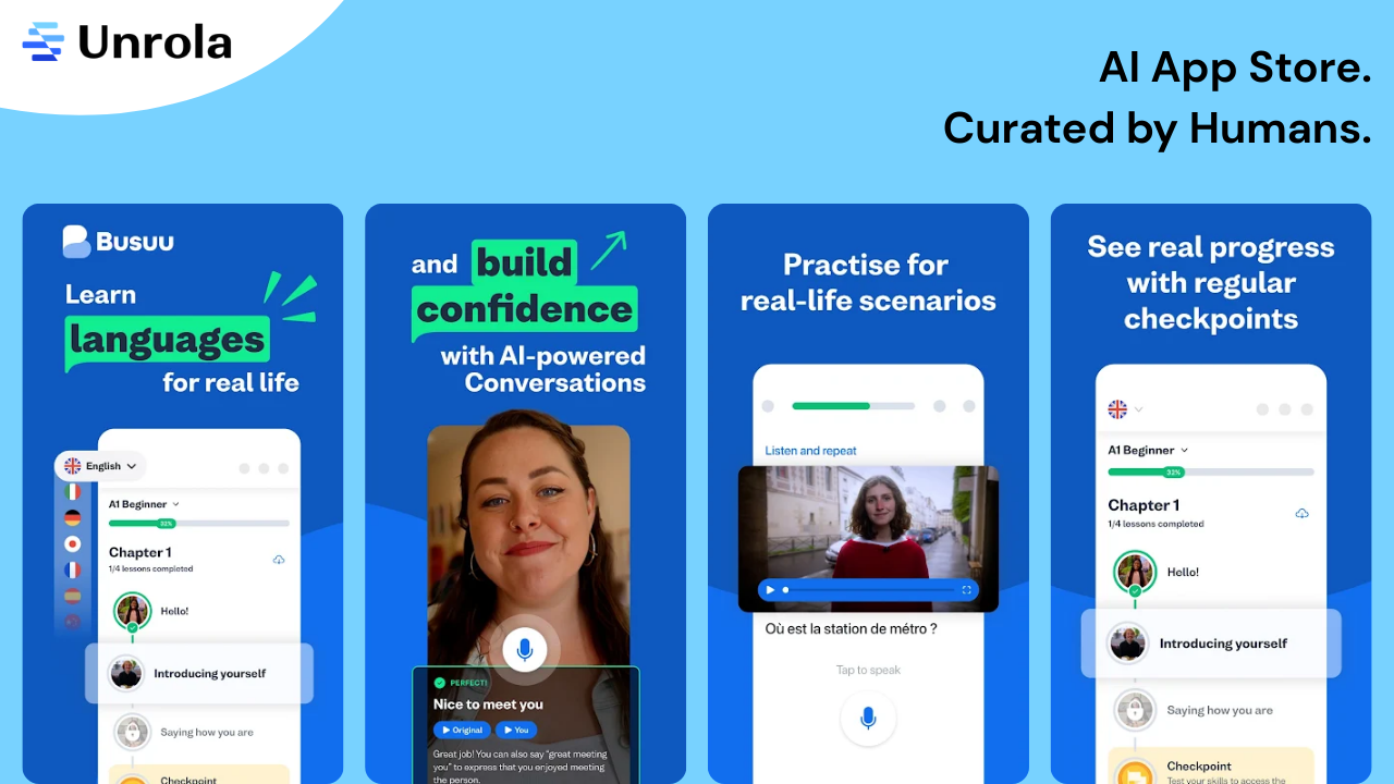 Busuu AI language learning app known for personalized and effective language practice.