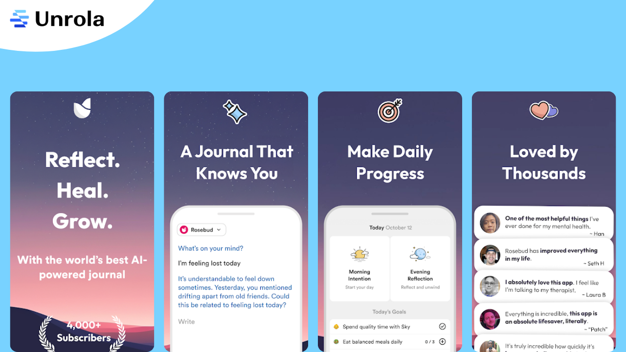 Rosebud is one of the best online AI journals for mental health.