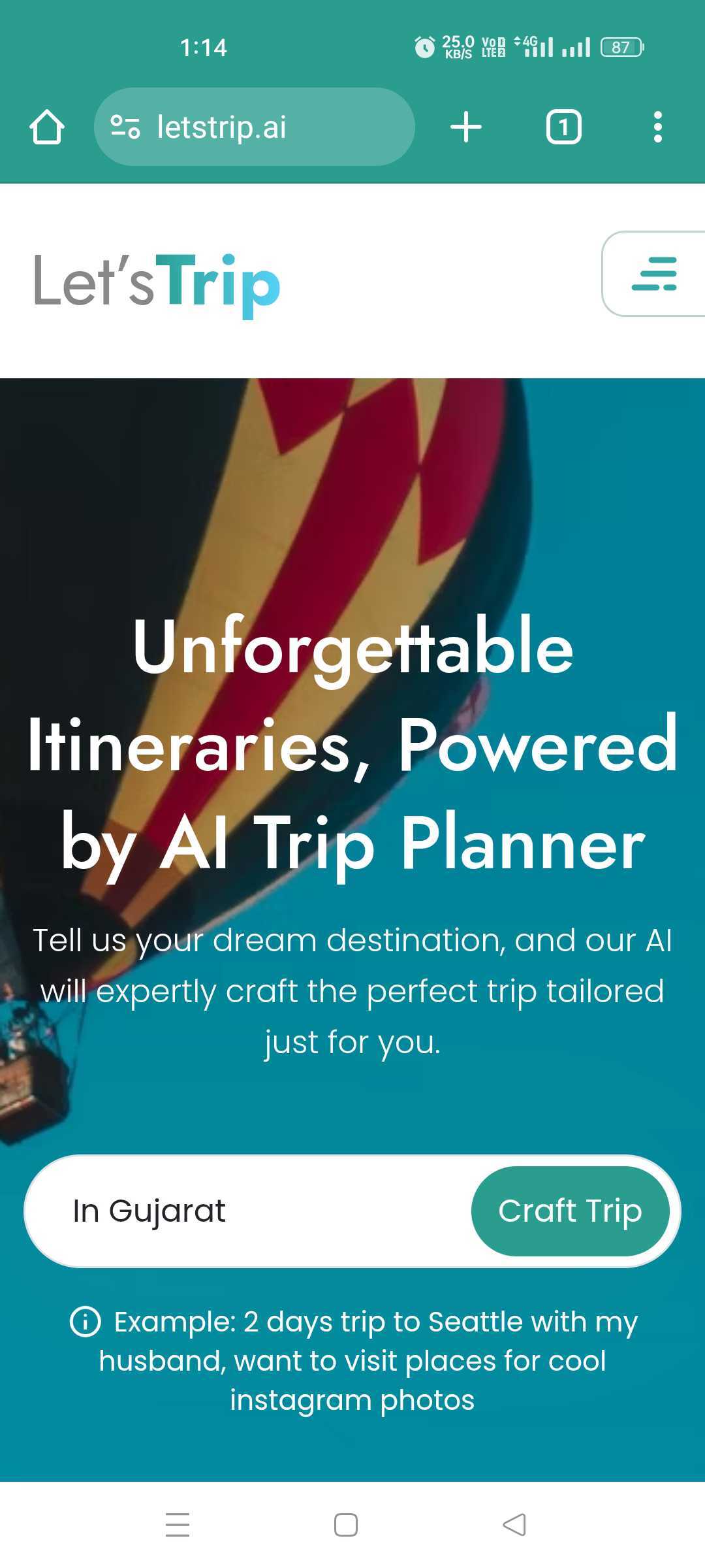 Let’s Trip AI app for travel planning interface 1.