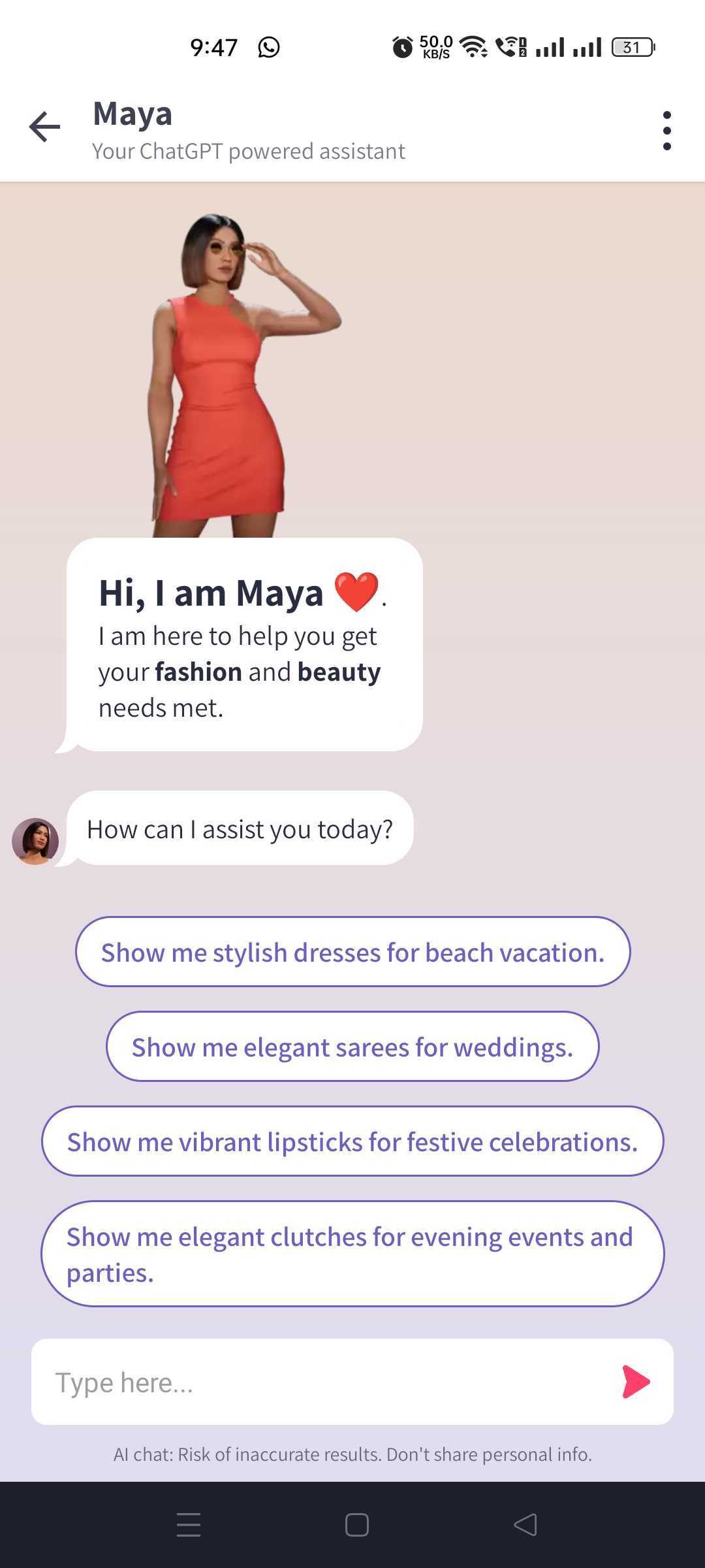 Myntra Maya AI shopping assistant free 1.