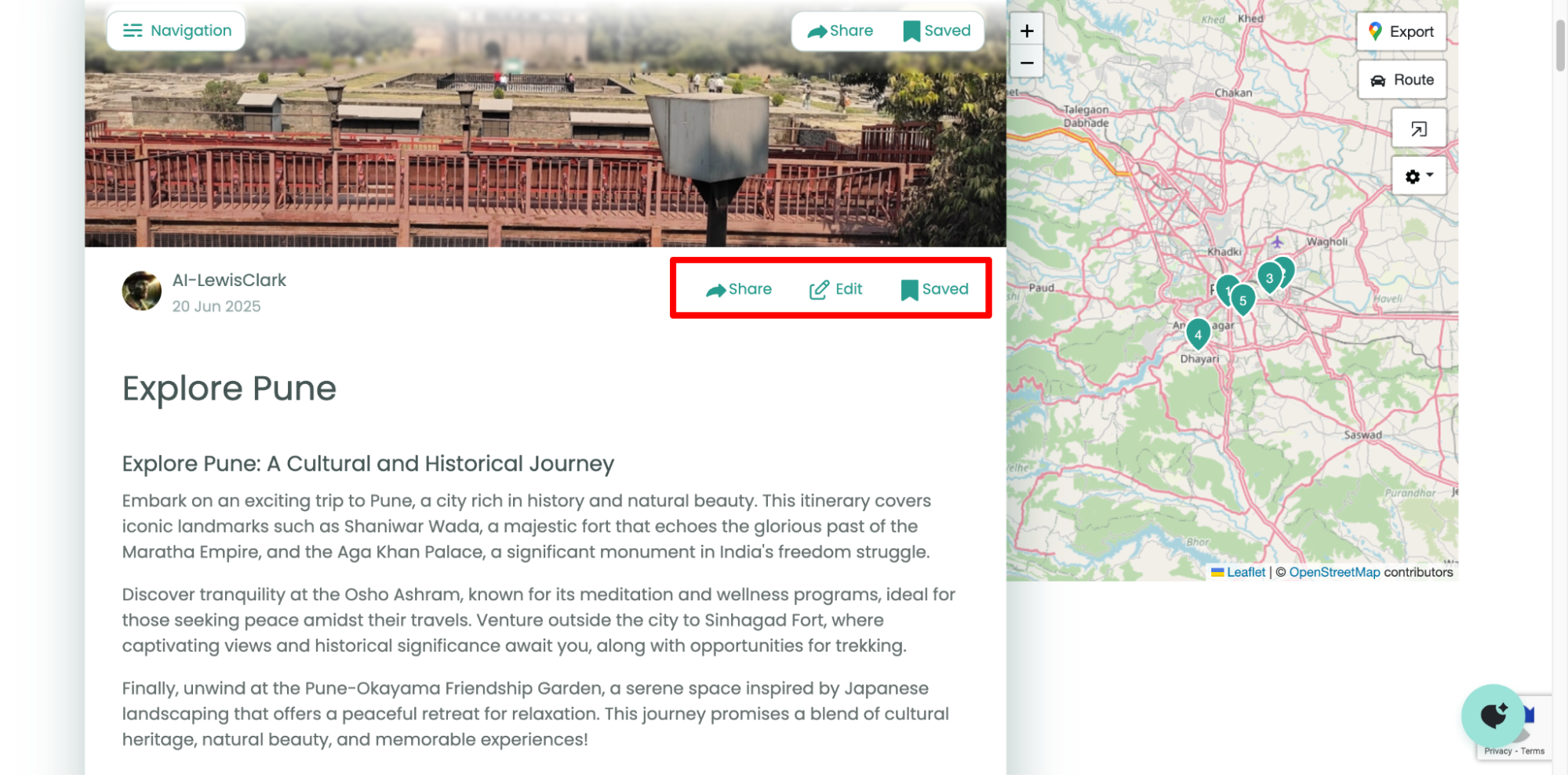 save or share your itinerary