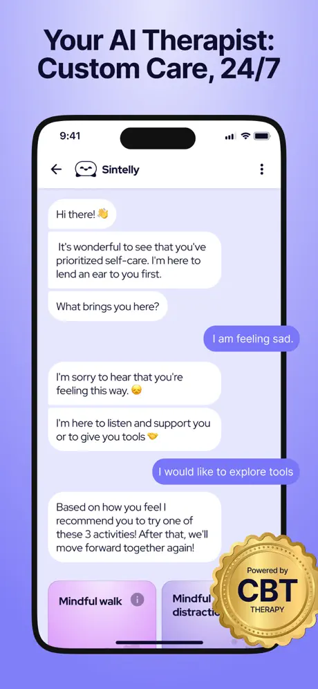Sintelly, a free AI therapist app 1.